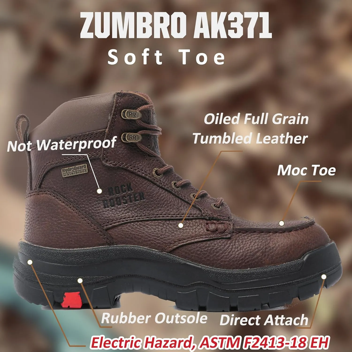 ROCKROOSTER Work Boots for Men, Oiled Leather 6 inch Durable Wide Work Shoes(AK370-AK371-AK372)