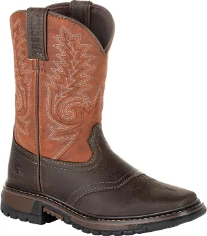 ROCKY Big Kids' Ride FLX Western Boot, Dk Chocolate And Burnt Orange, Size 7(M)