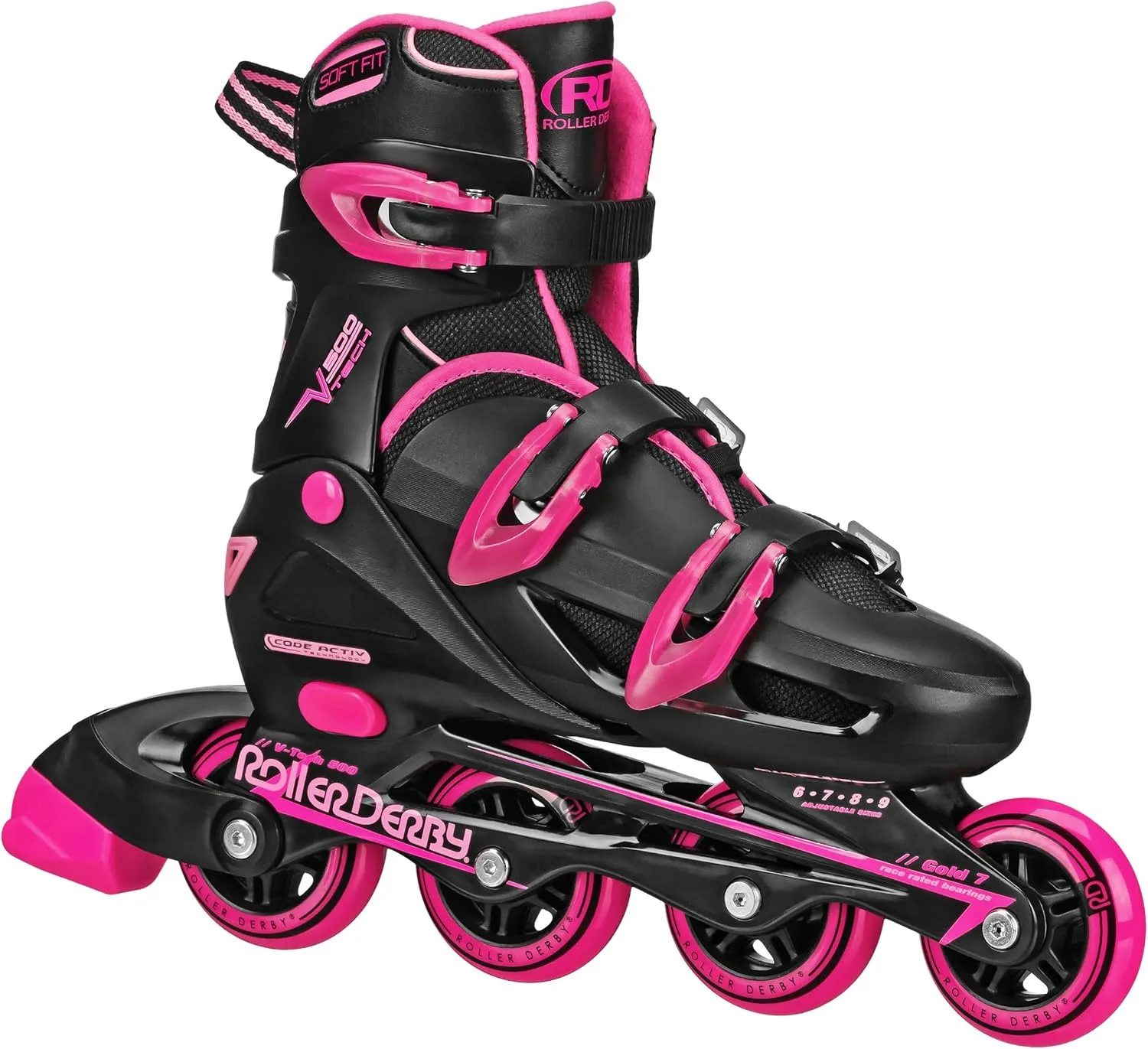 Roller Derby V-Tech 500 Adjustable Performance Inline Skates for Men, Women, Kids, Teens