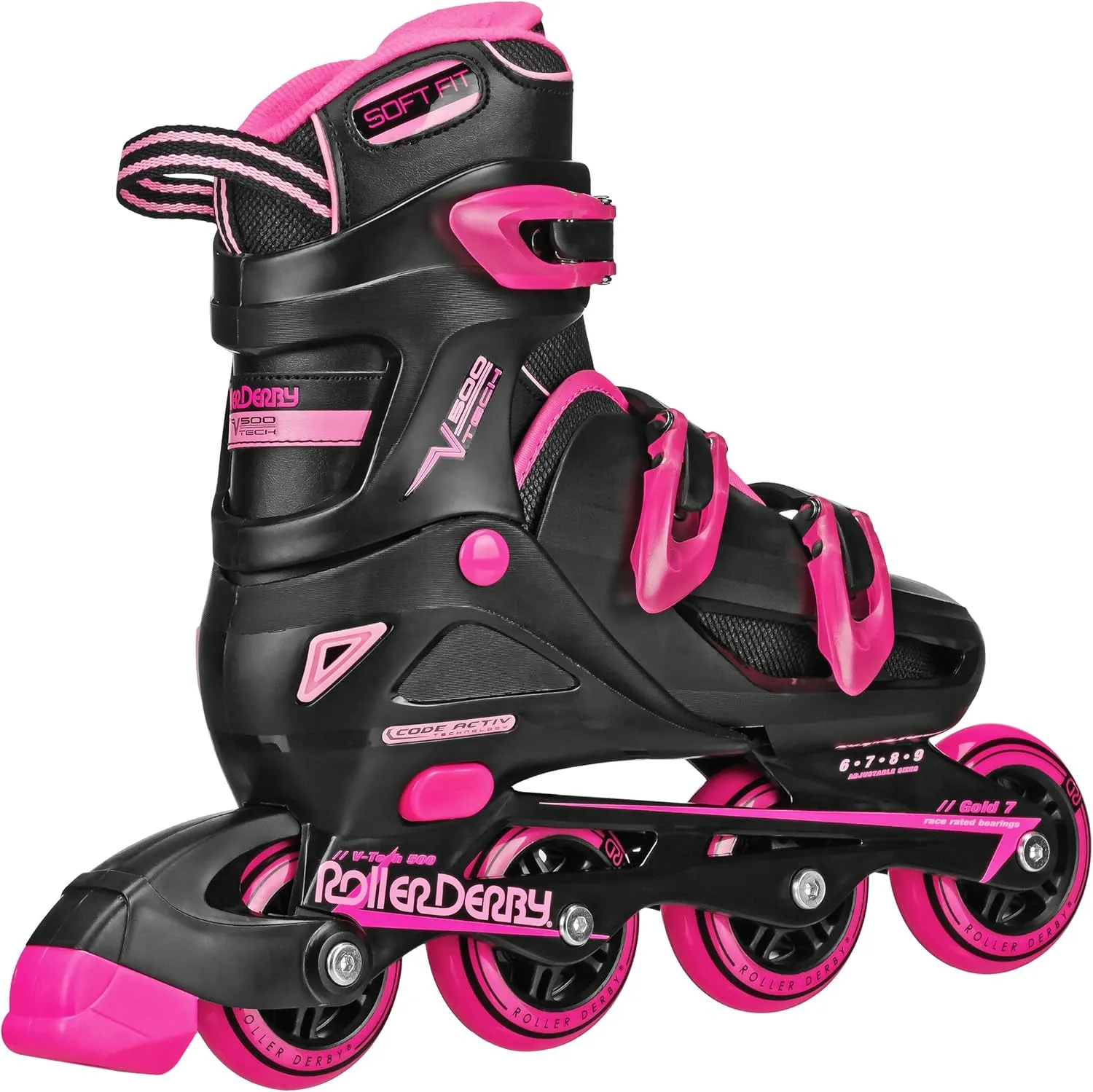 Roller Derby V-Tech 500 Adjustable Performance Inline Skates for Men, Women, Kids, Teens