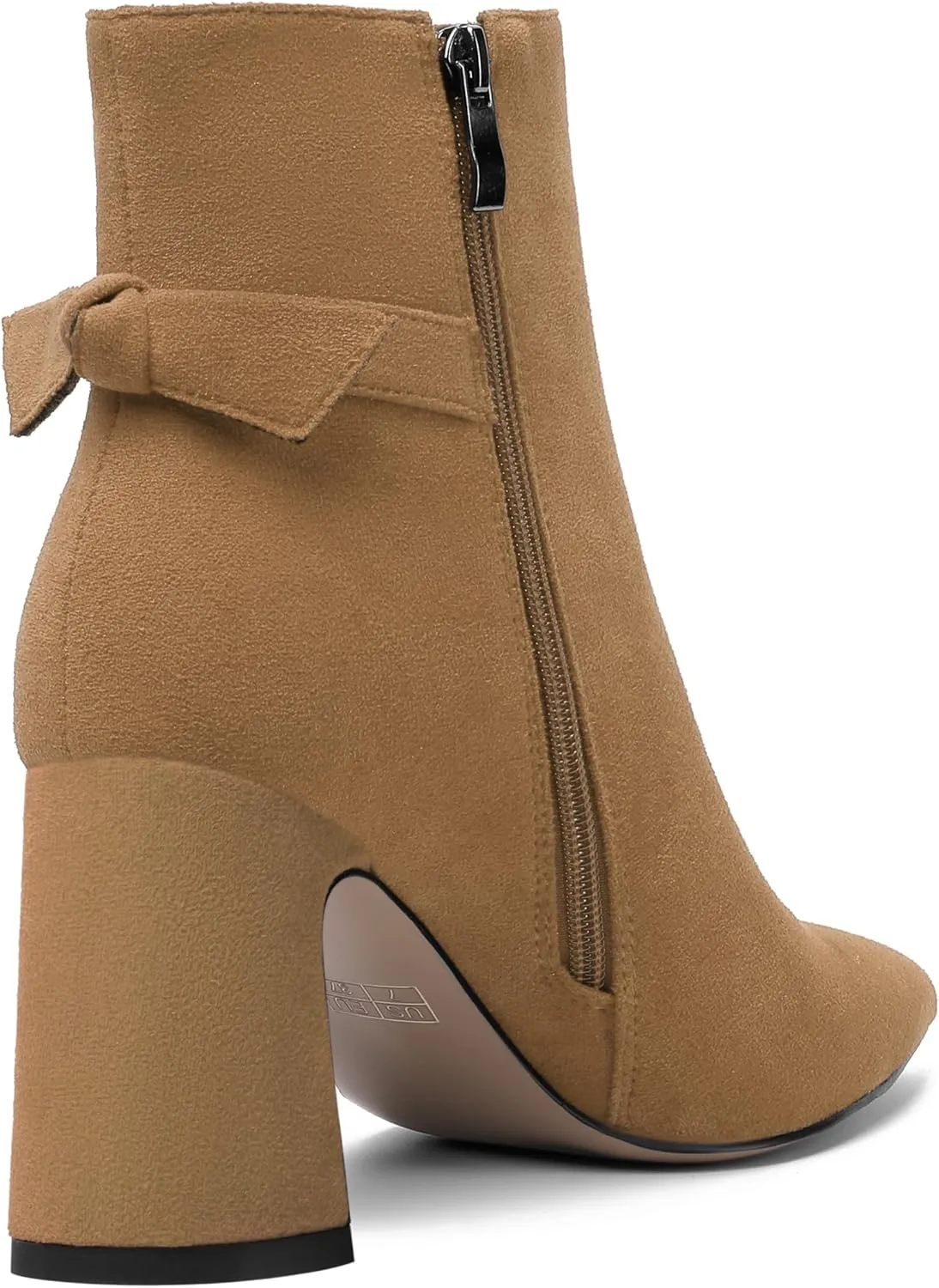 ROSERWISH Womens Fashion Pointed Toe Zip Wedding Elegant Suede Bow Block High Heel Ankle High Boots 3.3 Inch