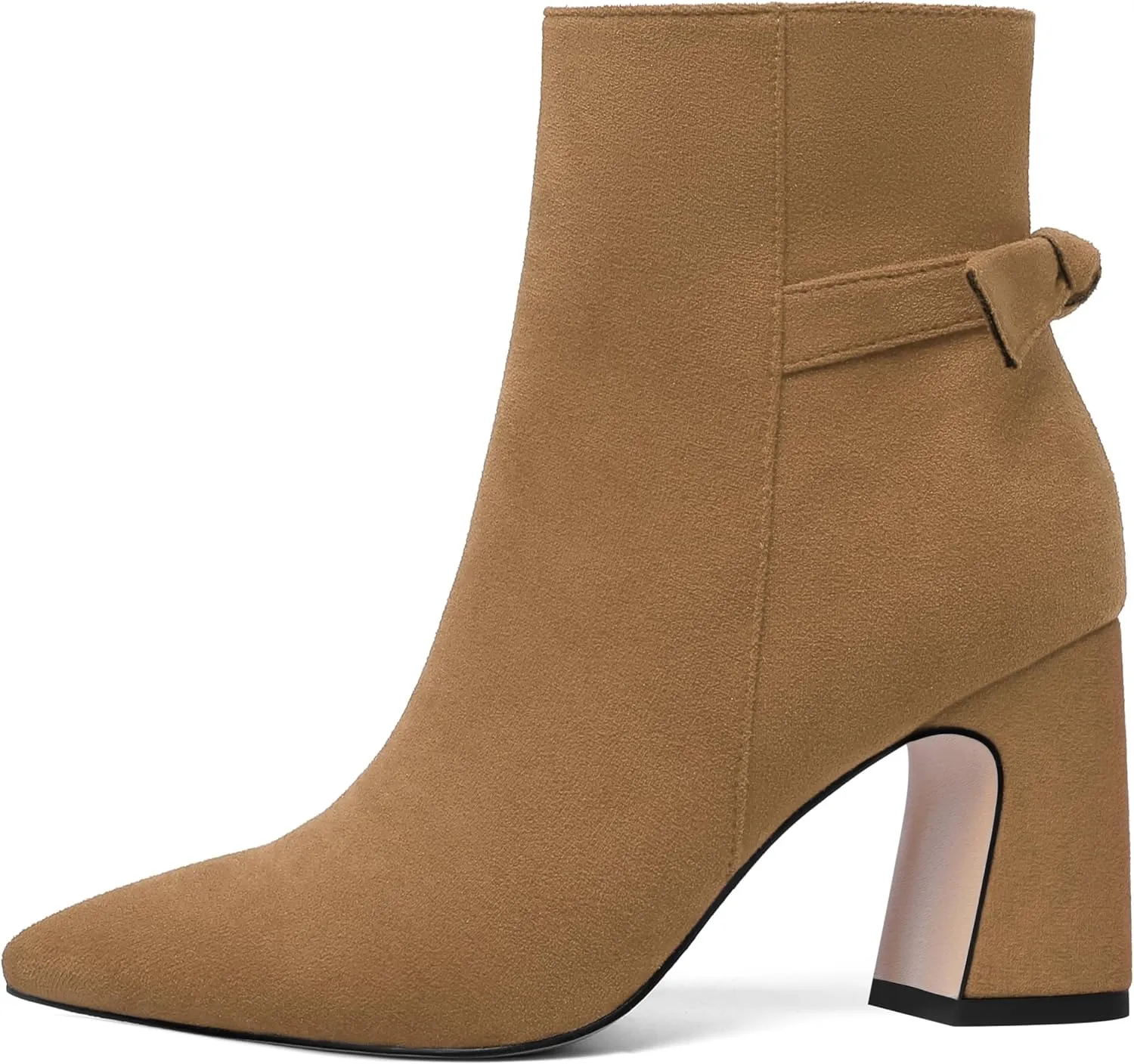 ROSERWISH Womens Fashion Pointed Toe Zip Wedding Elegant Suede Bow Block High Heel Ankle High Boots 3.3 Inch