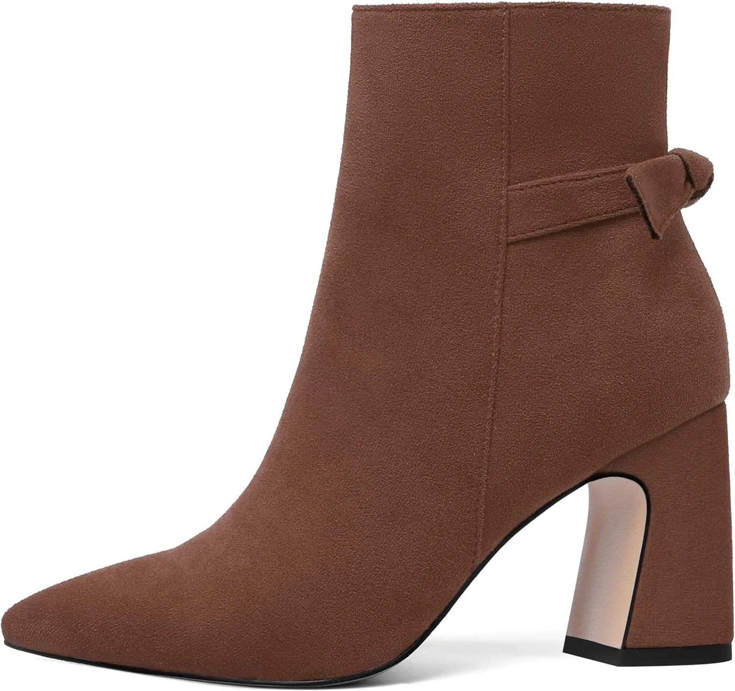 ROSERWISH Womens Fashion Pointed Toe Zip Wedding Elegant Suede Bow Block High Heel Ankle High Boots 3.3 Inch