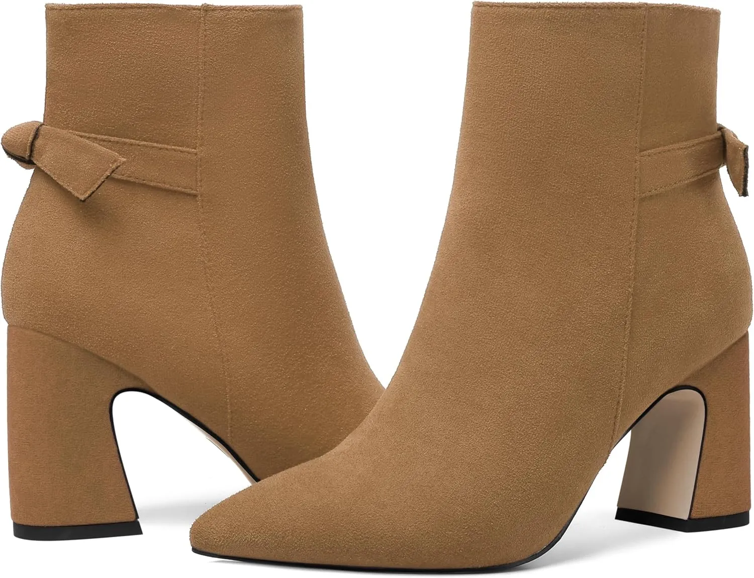 ROSERWISH Womens Fashion Pointed Toe Zip Wedding Elegant Suede Bow Block High Heel Ankle High Boots 3.3 Inch