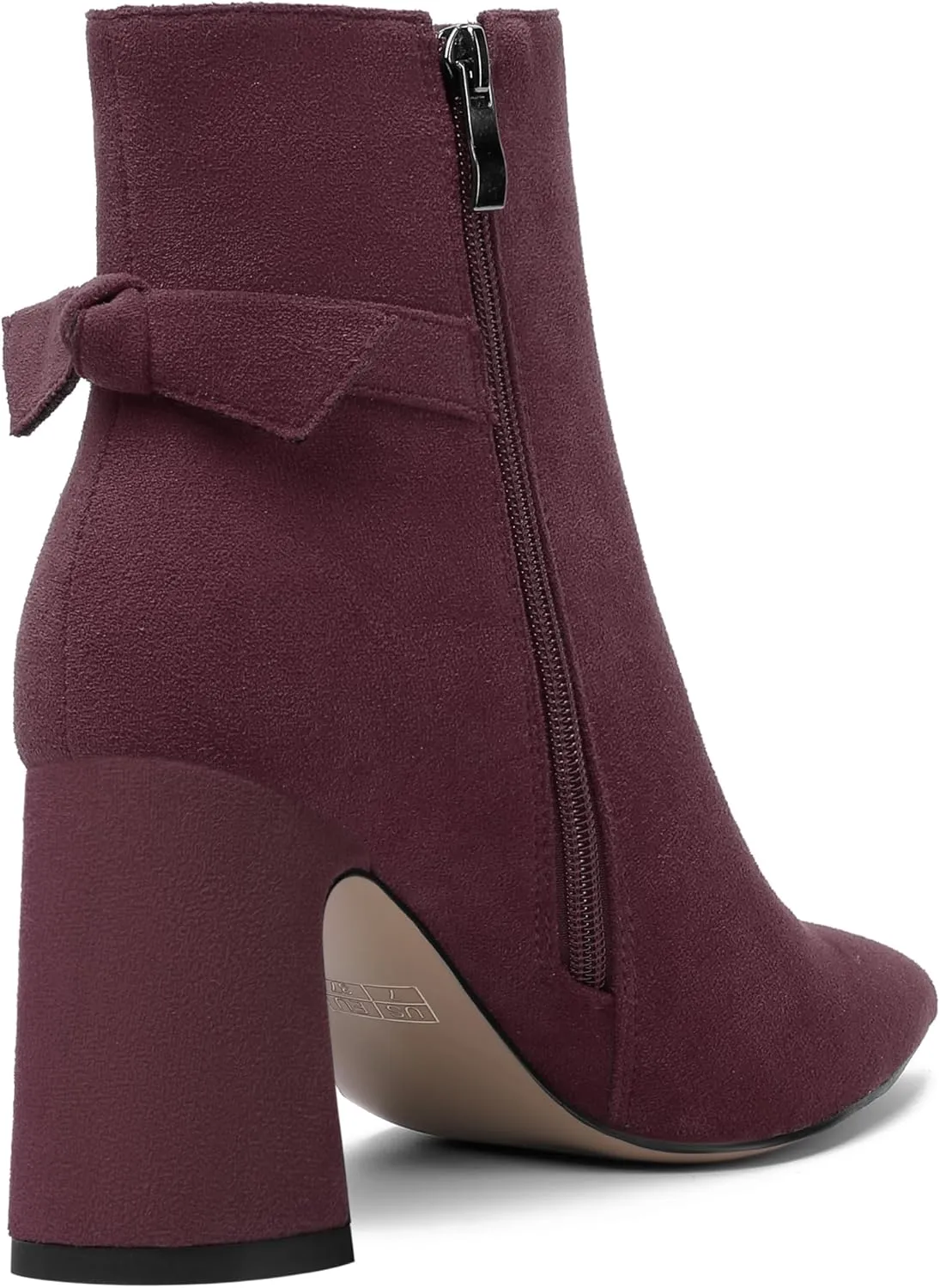 ROSERWISH Womens Fashion Pointed Toe Zip Wedding Elegant Suede Bow Block High Heel Ankle High Boots 3.3 Inch