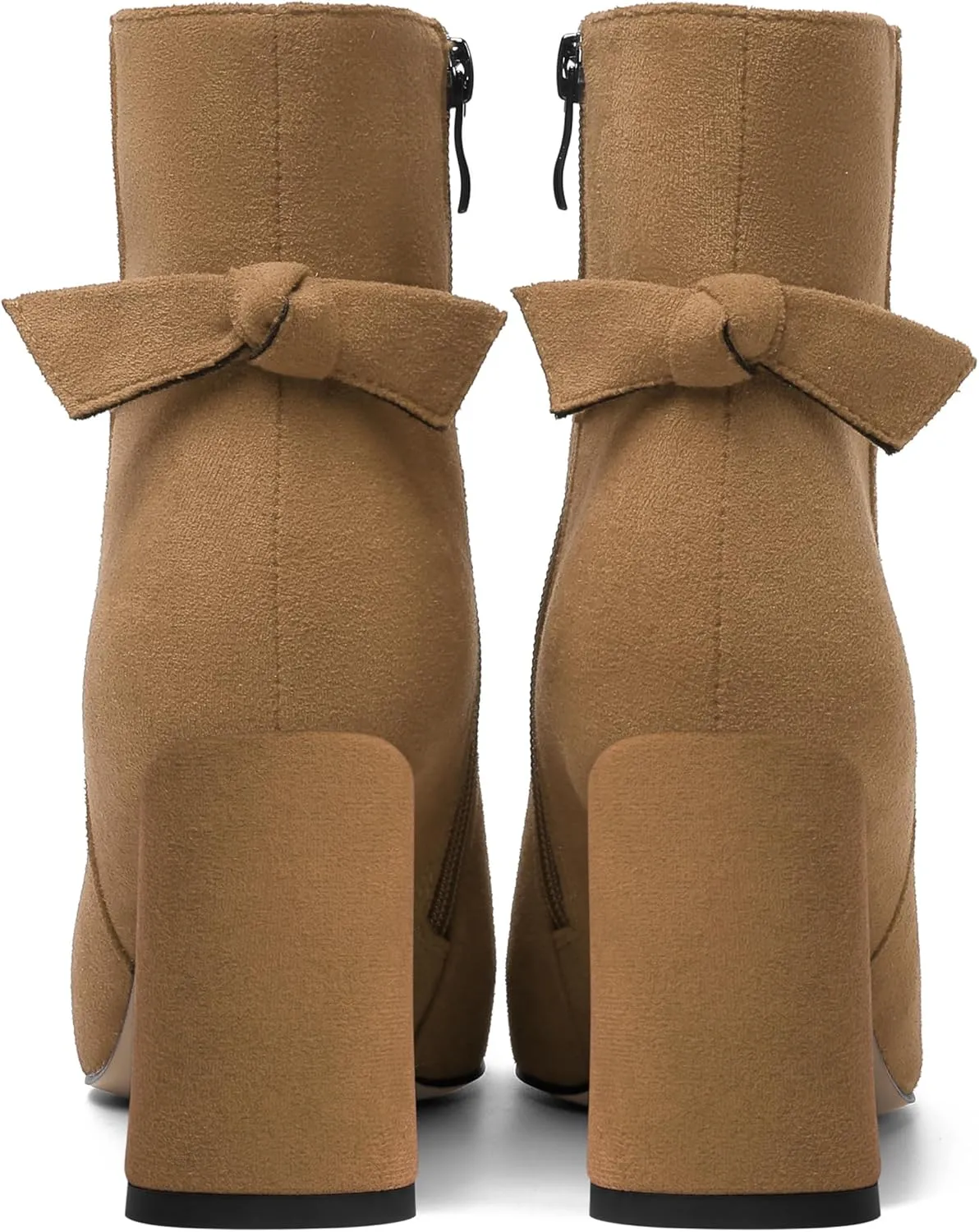 ROSERWISH Womens Fashion Pointed Toe Zip Wedding Elegant Suede Bow Block High Heel Ankle High Boots 3.3 Inch