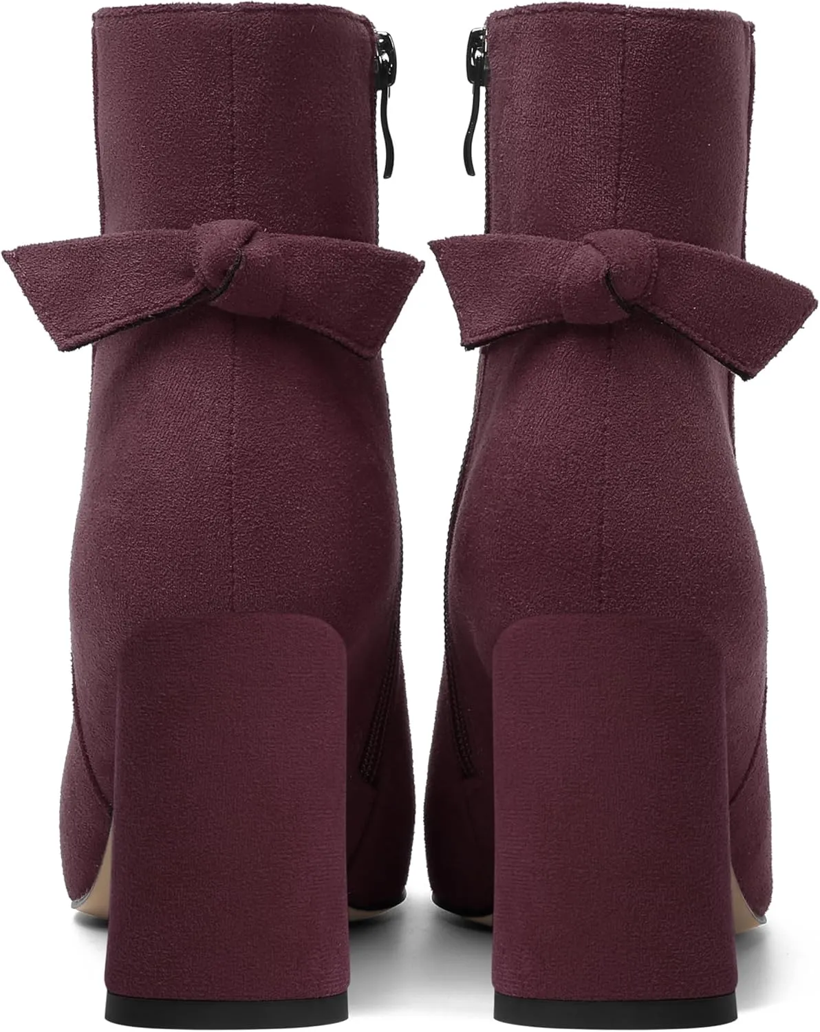 ROSERWISH Womens Fashion Pointed Toe Zip Wedding Elegant Suede Bow Block High Heel Ankle High Boots 3.3 Inch