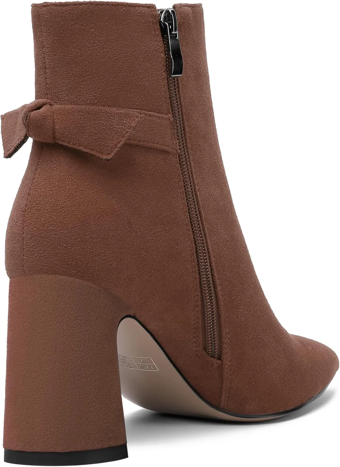 ROSERWISH Womens Fashion Pointed Toe Zip Wedding Elegant Suede Bow Block High Heel Ankle High Boots 3.3 Inch