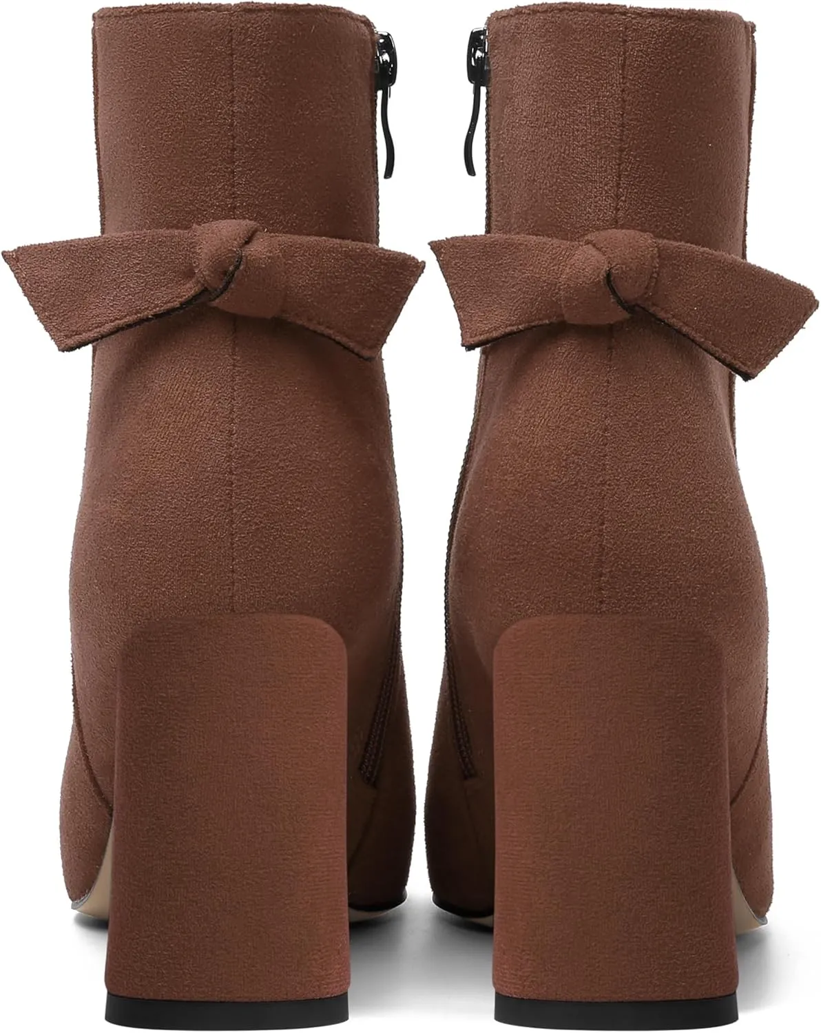 ROSERWISH Womens Fashion Pointed Toe Zip Wedding Elegant Suede Bow Block High Heel Ankle High Boots 3.3 Inch