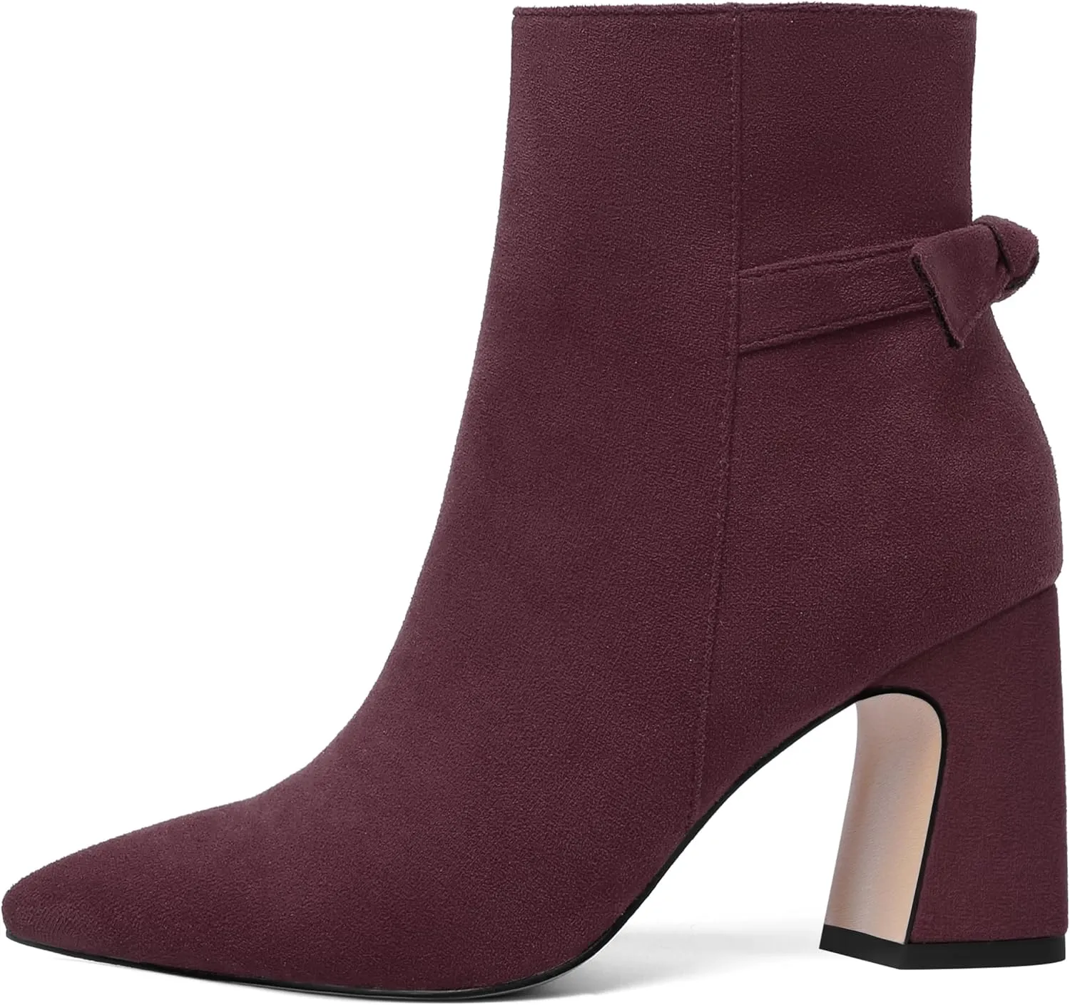 ROSERWISH Womens Fashion Pointed Toe Zip Wedding Elegant Suede Bow Block High Heel Ankle High Boots 3.3 Inch
