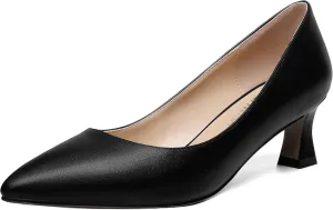 ROSERWISH Womens Pointed Toe Office Casual Elegant Matte Slip On Spool Kitten Low Heel Pumps Shoes 2 Inch