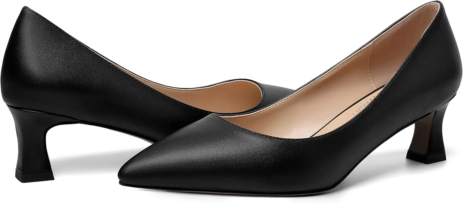 ROSERWISH Womens Pointed Toe Office Casual Elegant Matte Slip On Spool Kitten Low Heel Pumps Shoes 2 Inch