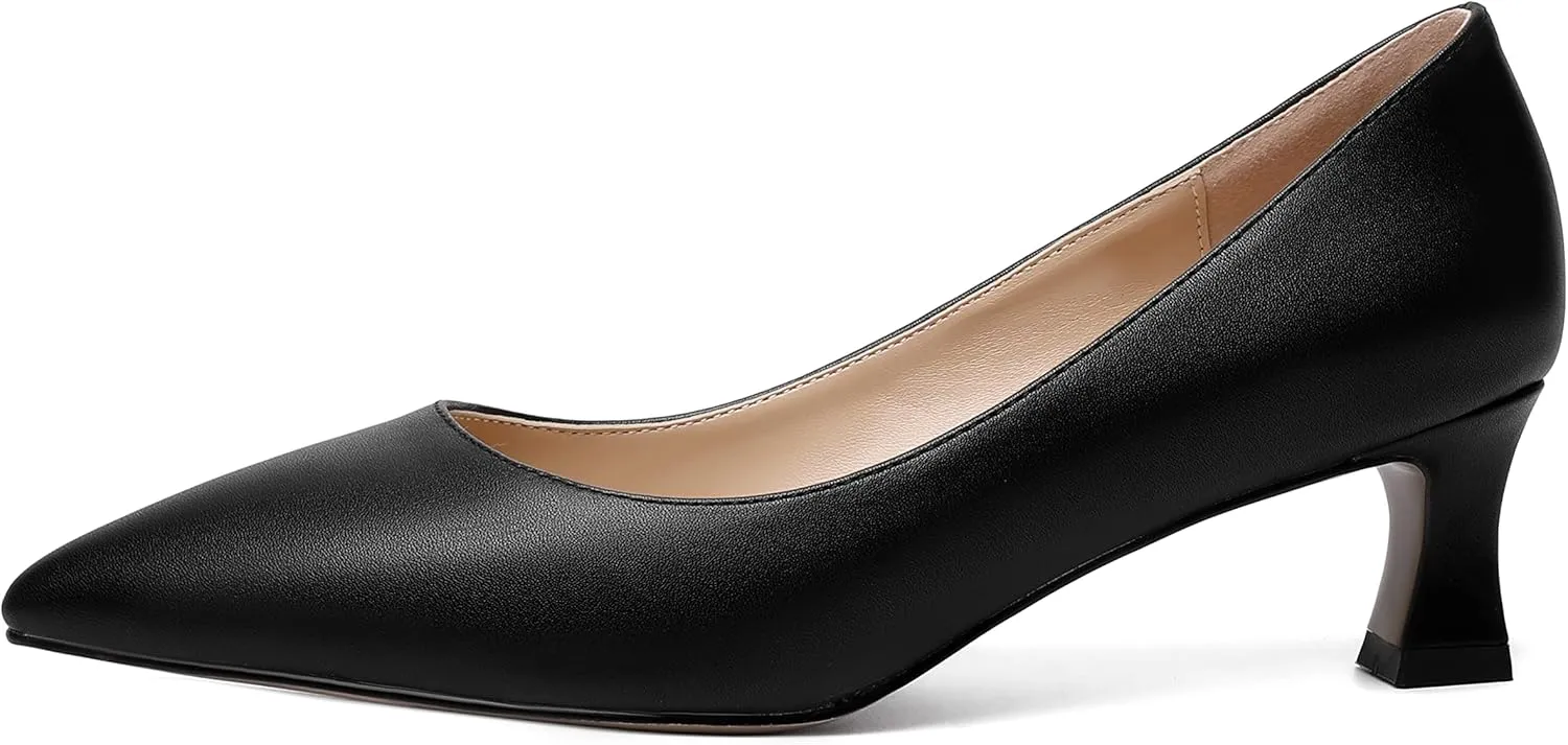 ROSERWISH Womens Pointed Toe Office Casual Elegant Matte Slip On Spool Kitten Low Heel Pumps Shoes 2 Inch