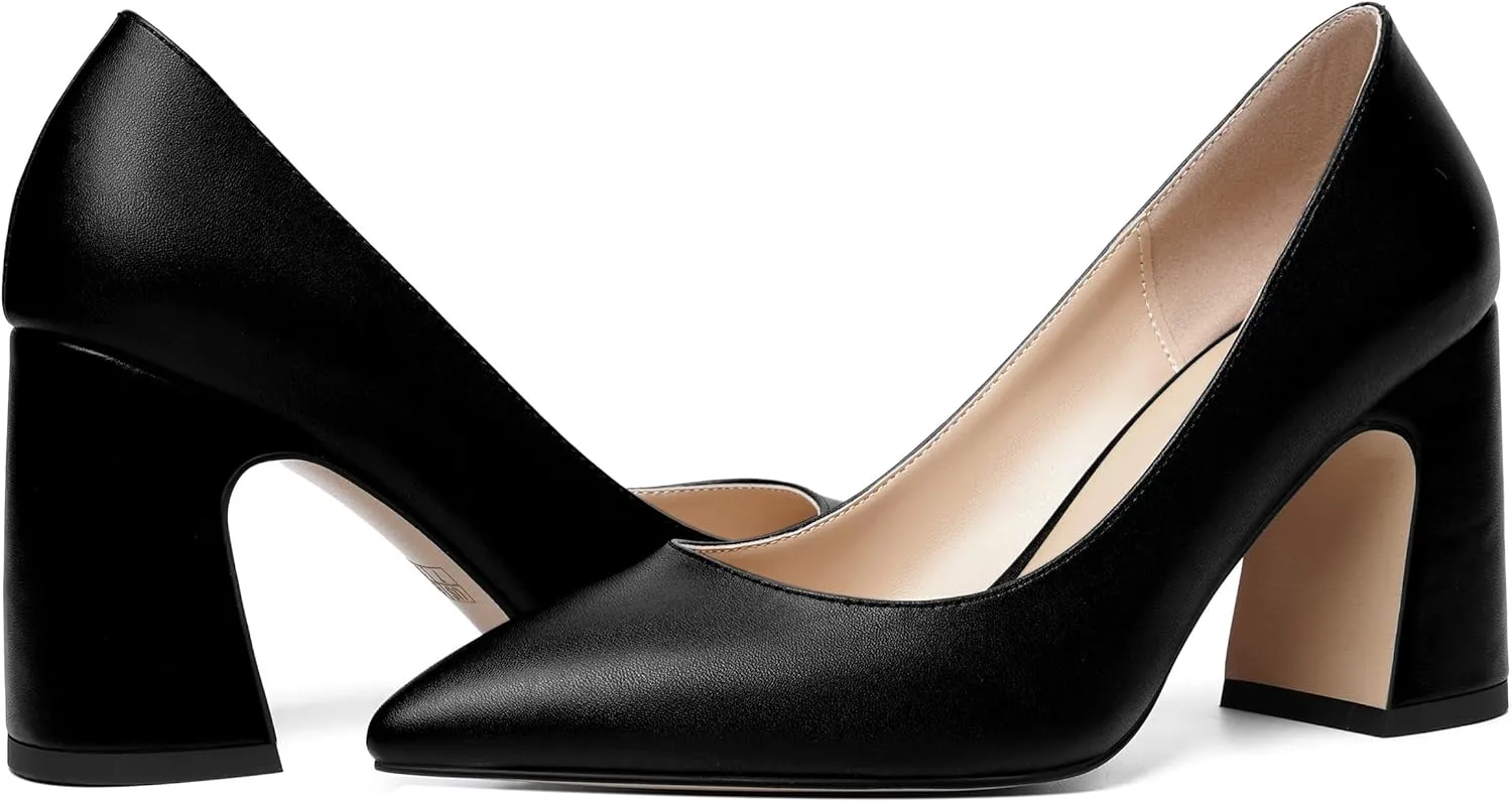 ROSERWISH Womens Sexy Elegant Pointed Toe Slip On Matte Wedding Block High Heel Pumps Dressy Shoes 3.5 Inch