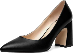 ROSERWISH Womens Sexy Elegant Pointed Toe Slip On Matte Wedding Block High Heel Pumps Dressy Shoes 3.5 Inch