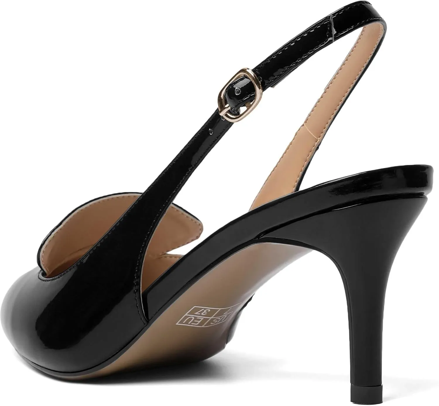 ROSERWISH Womens Sexy Elegant Slingback Patent Pointed Toe Work Stiletto Mid Heel Pumps Dress Shoes 2.5 Inch