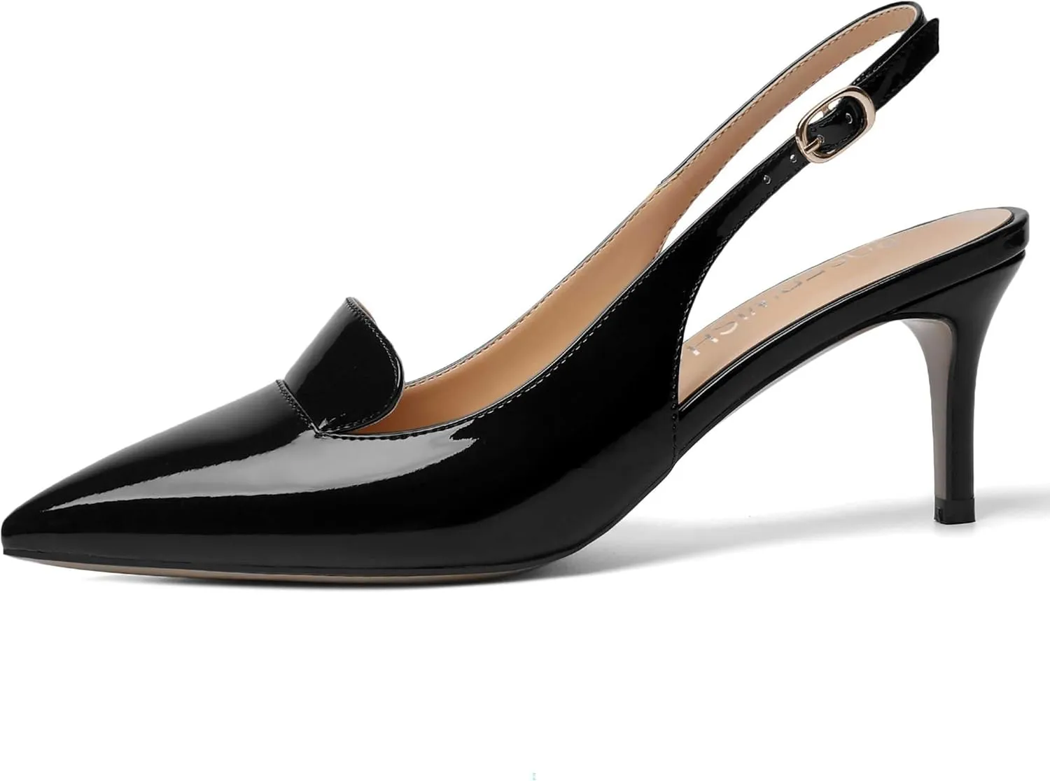 ROSERWISH Womens Sexy Elegant Slingback Patent Pointed Toe Work Stiletto Mid Heel Pumps Dress Shoes 2.5 Inch