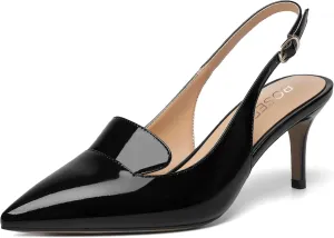 ROSERWISH Womens Sexy Elegant Slingback Patent Pointed Toe Work Stiletto Mid Heel Pumps Dress Shoes 2.5 Inch
