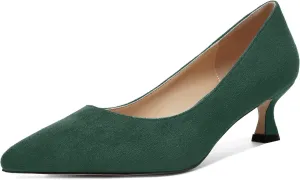 ROSERWISH Womens Slip On Casual Office Suede Pointed Toe Elegant Kitten Low Heel Pumps Dress Shoes 2 Inch