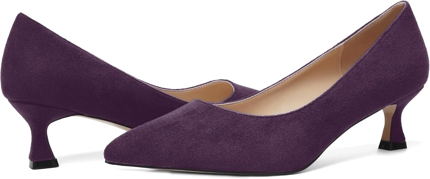 ROSERWISH Womens Slip On Casual Office Suede Pointed Toe Elegant Kitten Low Heel Pumps Dress Shoes 2 Inch