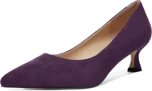 ROSERWISH Womens Slip On Casual Office Suede Pointed Toe Elegant Kitten Low Heel Pumps Dress Shoes 2 Inch