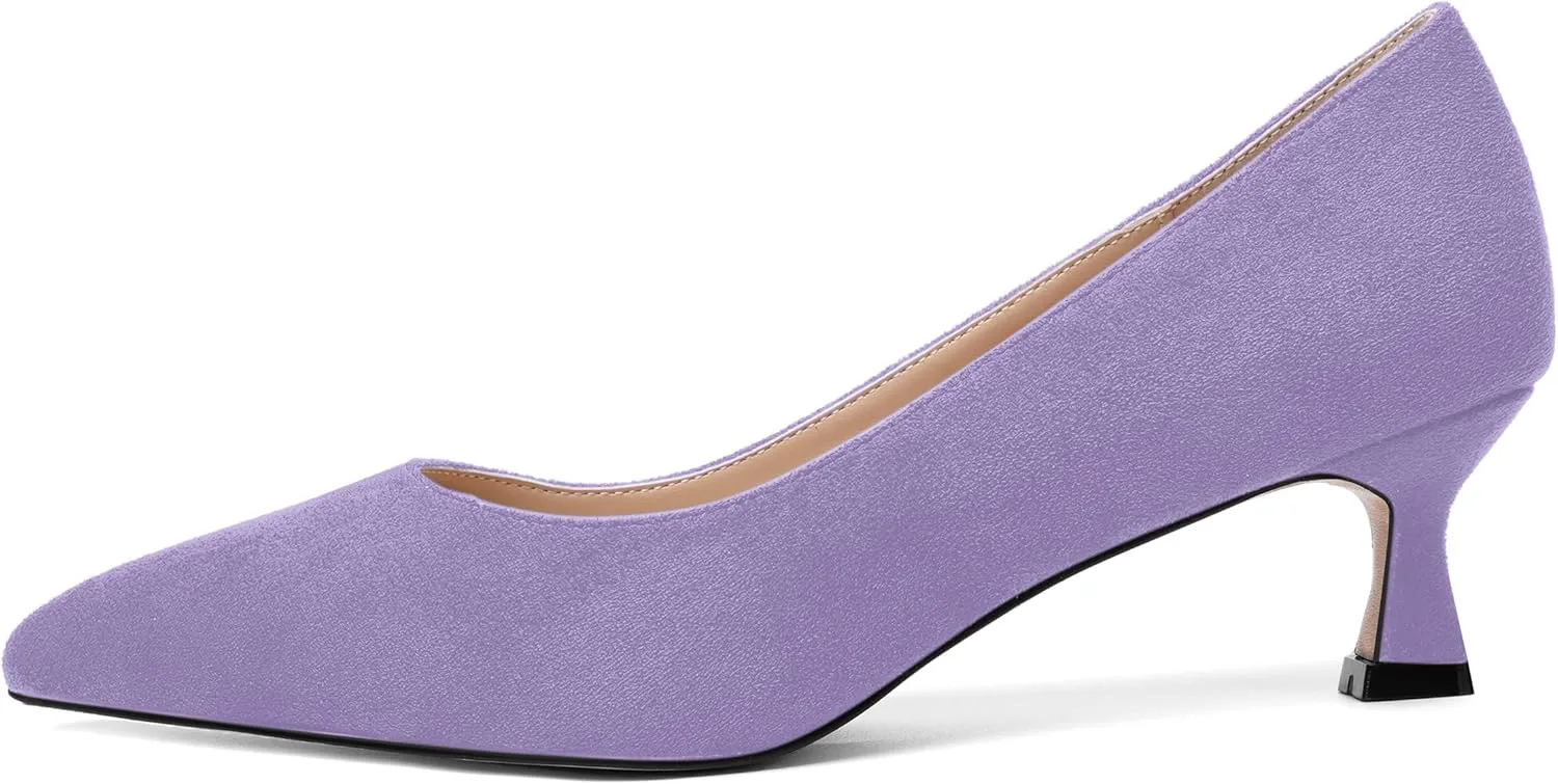 ROSERWISH Womens Slip On Casual Office Suede Pointed Toe Elegant Kitten Low Heel Pumps Dress Shoes 2 Inch