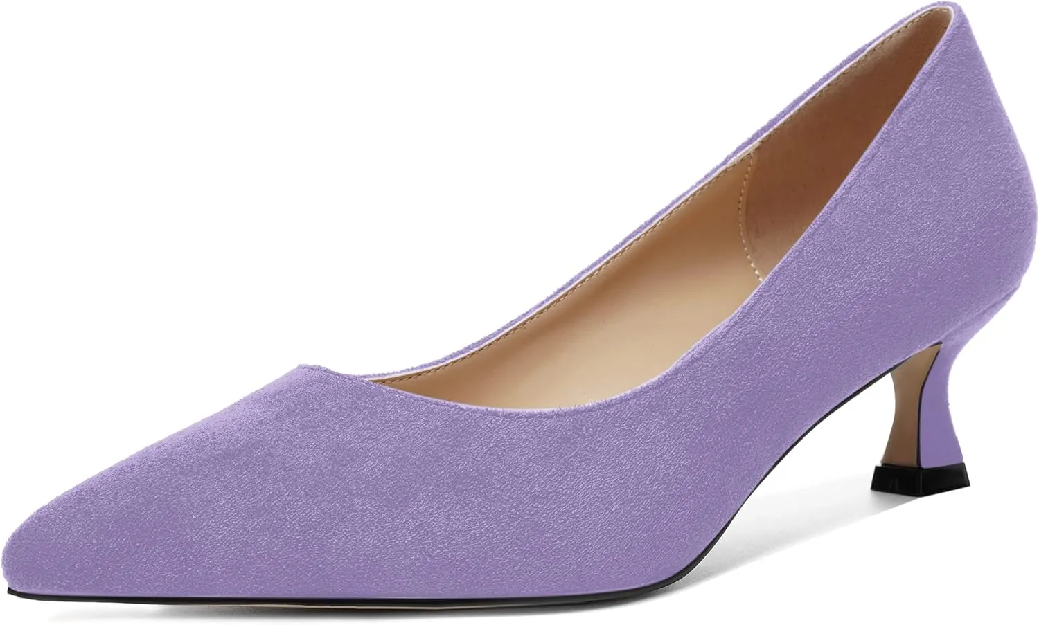 ROSERWISH Womens Slip On Casual Office Suede Pointed Toe Elegant Kitten Low Heel Pumps Dress Shoes 2 Inch