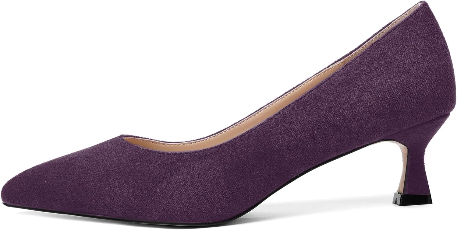 ROSERWISH Womens Slip On Casual Office Suede Pointed Toe Elegant Kitten Low Heel Pumps Dress Shoes 2 Inch