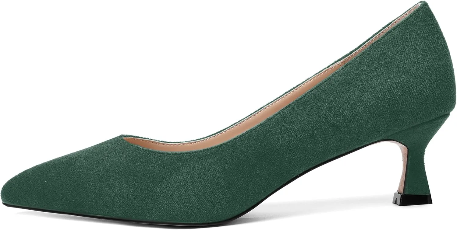 ROSERWISH Womens Slip On Casual Office Suede Pointed Toe Elegant Kitten Low Heel Pumps Dress Shoes 2 Inch