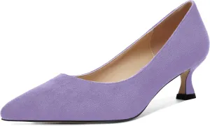ROSERWISH Womens Slip On Casual Office Suede Pointed Toe Elegant Kitten Low Heel Pumps Dress Shoes 2 Inch