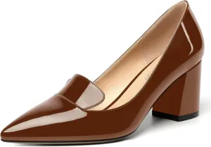 ROSERWISH Womens Slip On Pointed Toe Elegant Sexy Patent Party Chunky High Heel Pumps Dress Shoes 2.5 Inch