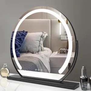 Round Standing Makeup Mirror, Hollywood Vanity Mirror with Dimmable LED Lights, 3 Lighting Modes Smart Touch Control 360° Rotation Dressing Table Mirror, Tabletop and Desk Mirror(Black,60cm)