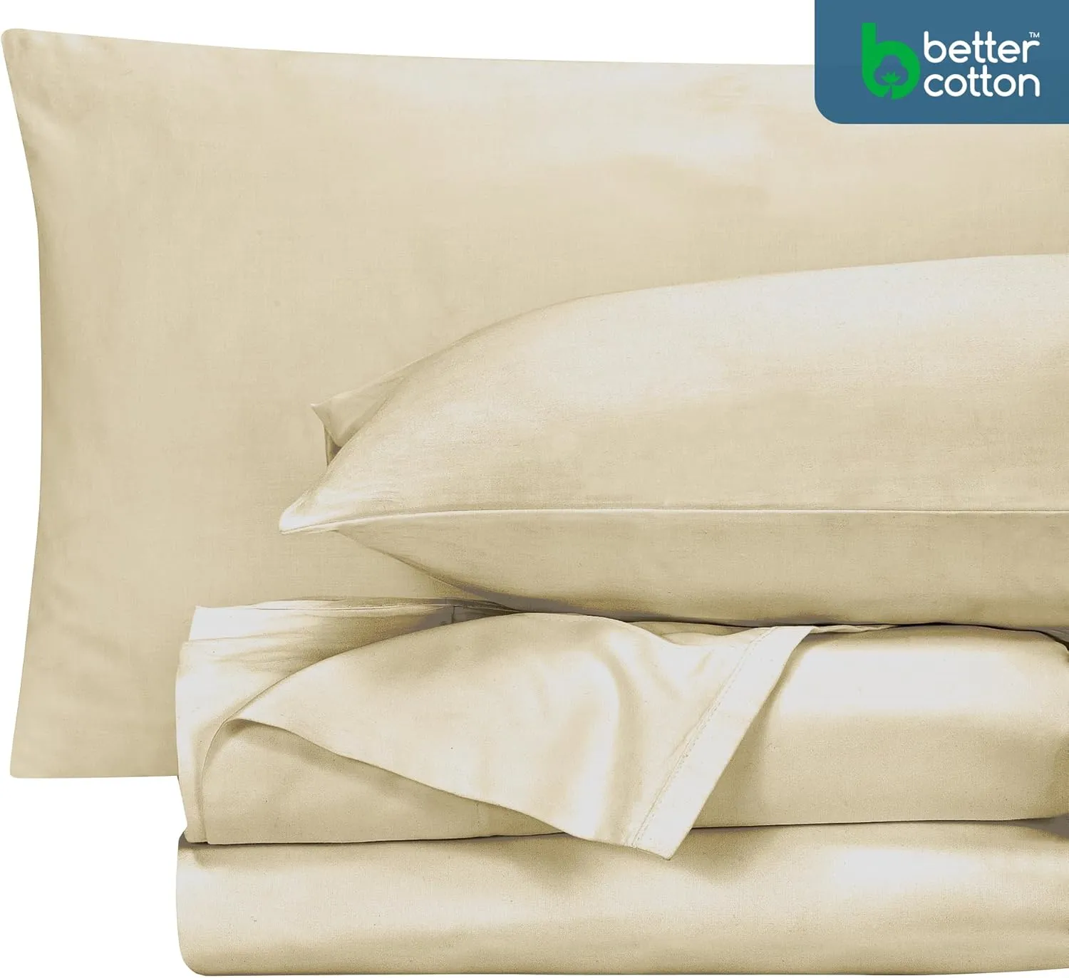 ROYALE LINENS 400 Thread Count 100% American Grown Cotton 4 Piece Sateen Full Sheet Set - 1 Fitted, 1 Flat Sheet, 2 Pillow case - Sand Bedsheet Set - Cooling Cotton Sheets - (Full, Moroccan Sand)