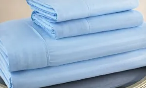 Ruthy's Textile 300 Thread Count 100% Cotton Sateen Dobby Stripe Bed Sheets Set (Queen, Light Blue)