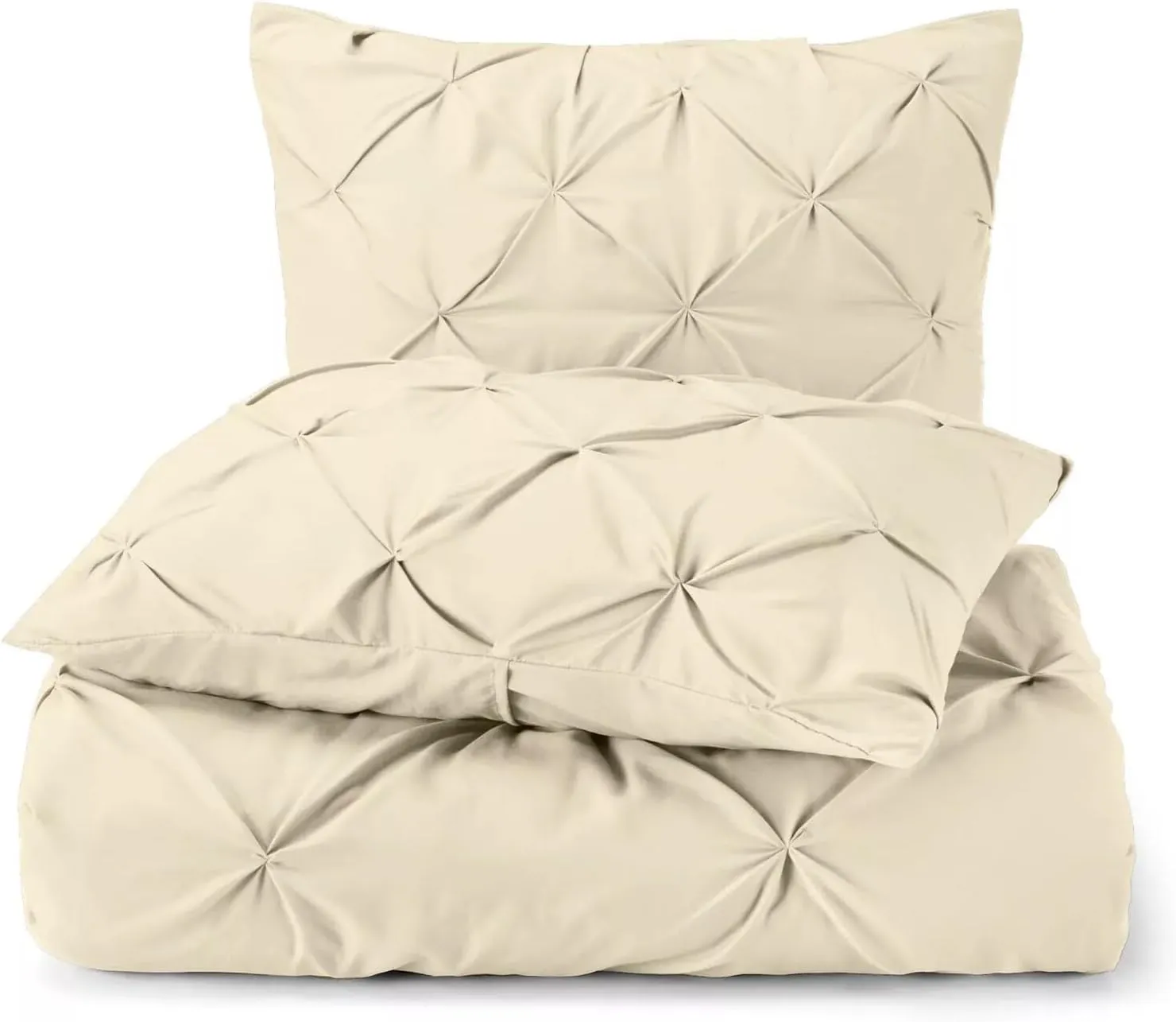 RV Short King Size - 5 Piece Pinch Pleated Comforter Set (18 inch Deep Pocket Sheet Set and Pintuck Comforter 500GSM) 600 Thread Count 100% Egyptian Cotton - Ivory
