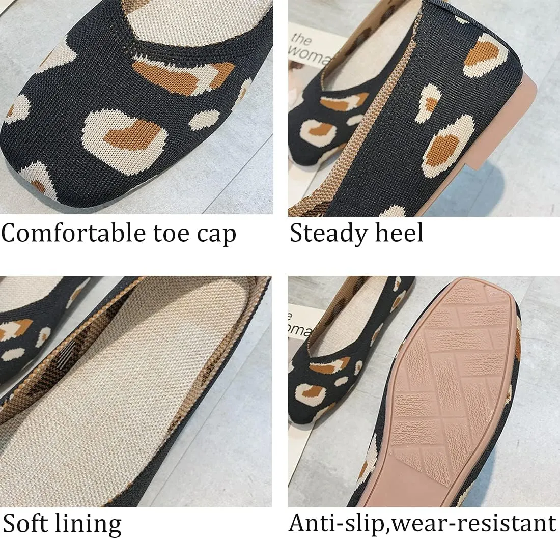 RVROVIC Women Flat Shoes Knitted Lightweight Slip-on Loafers Breathabel Soft Comfortable Ballet Flats