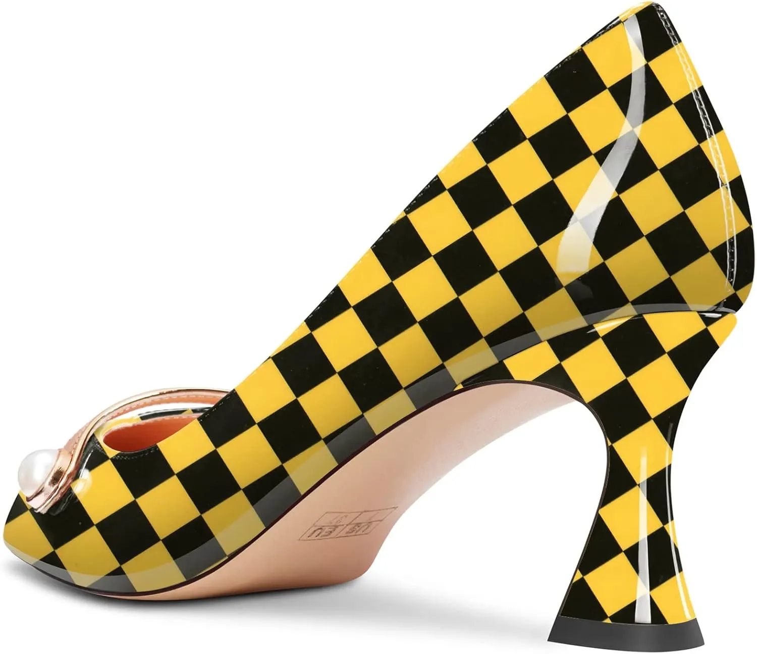 Saekcted Women Chunky Block Mid Heel Pointed Toe Pumps Slip-on Pearls Prom Dress 2.6 Inches Heels