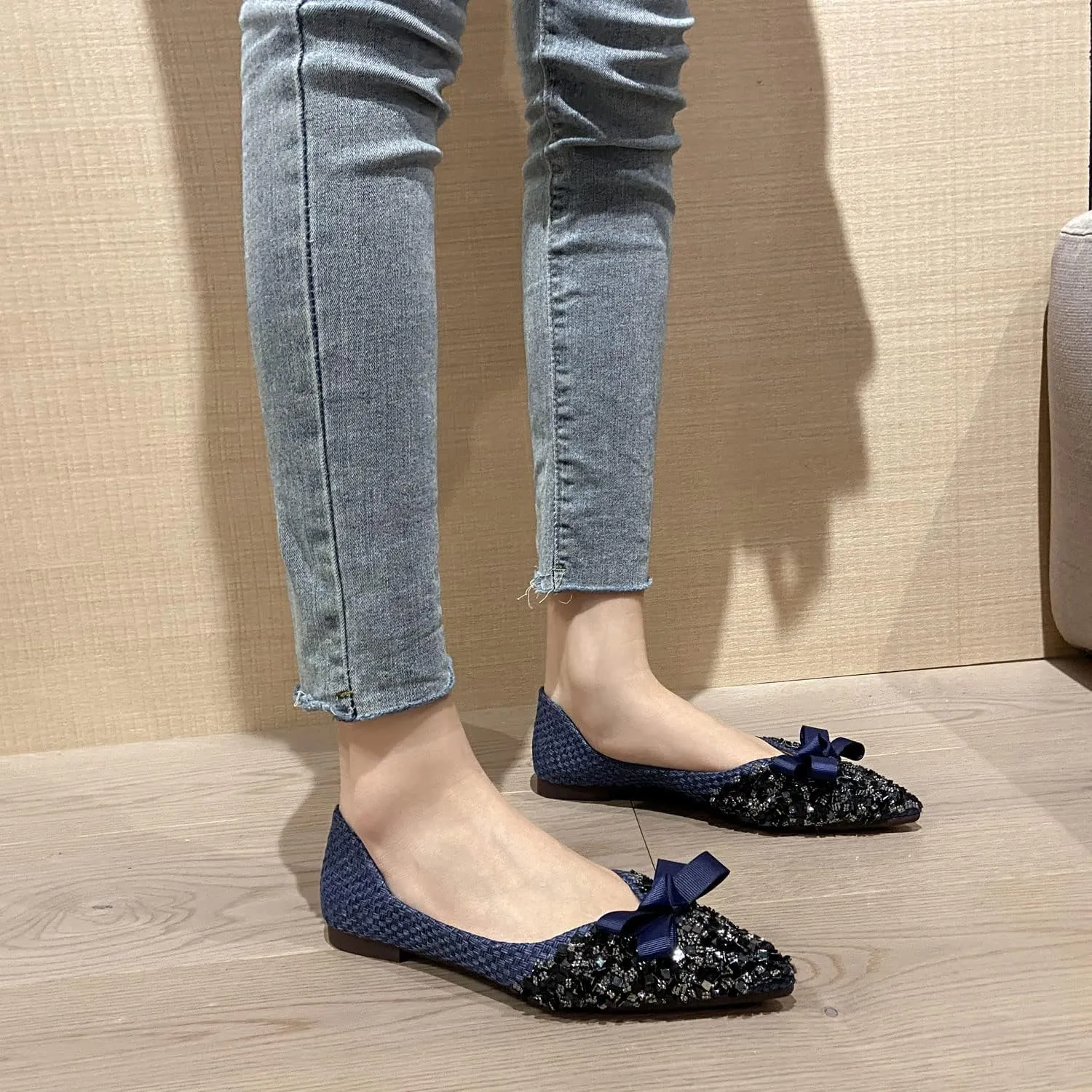 SAILING LU Dressy Shoes for Women Pointed Toe Bowknot Ballet Flats Comfortable Light Weight Slip on Walking Loafers