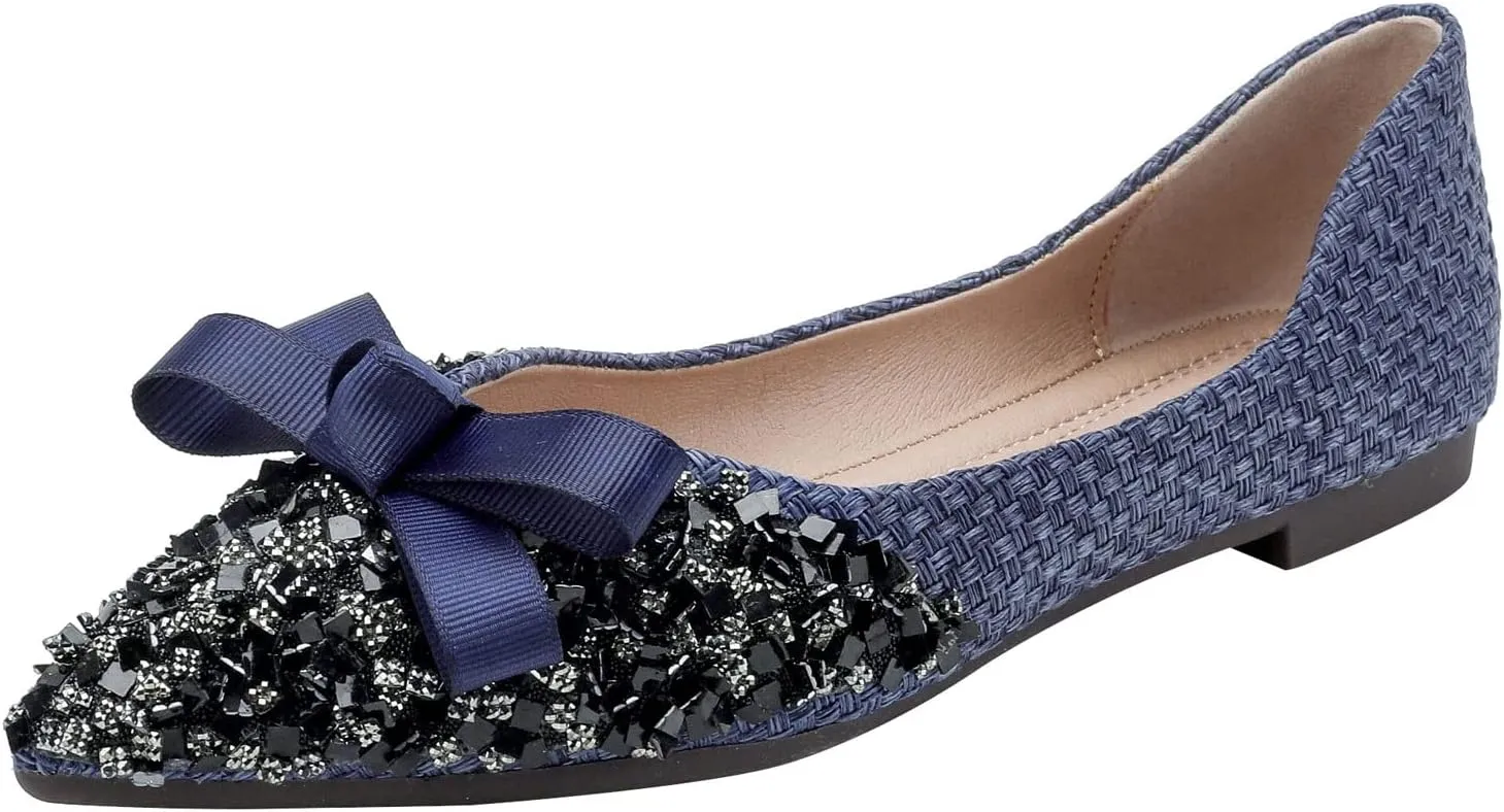 SAILING LU Dressy Shoes for Women Pointed Toe Bowknot Ballet Flats Comfortable Light Weight Slip on Walking Loafers