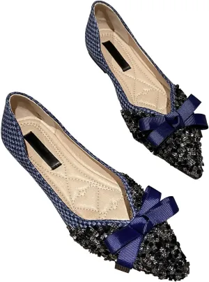 SAILING LU Dressy Shoes for Women Pointed Toe Bowknot Ballet Flats Comfortable Light Weight Slip on Walking Loafers