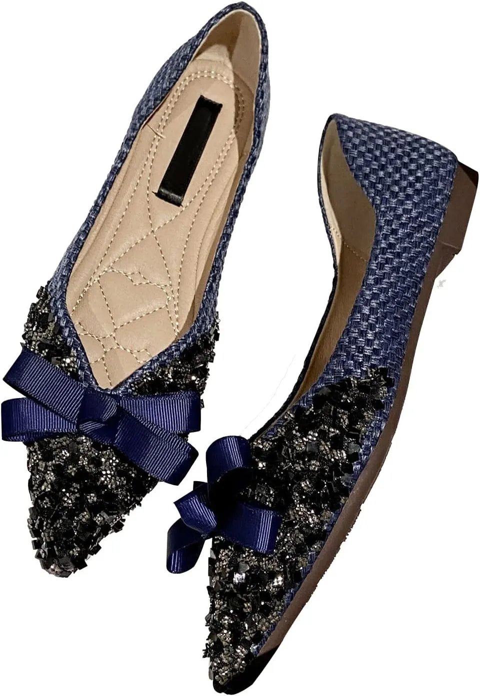 SAILING LU Dressy Shoes for Women Pointed Toe Bowknot Ballet Flats Comfortable Light Weight Slip on Walking Loafers