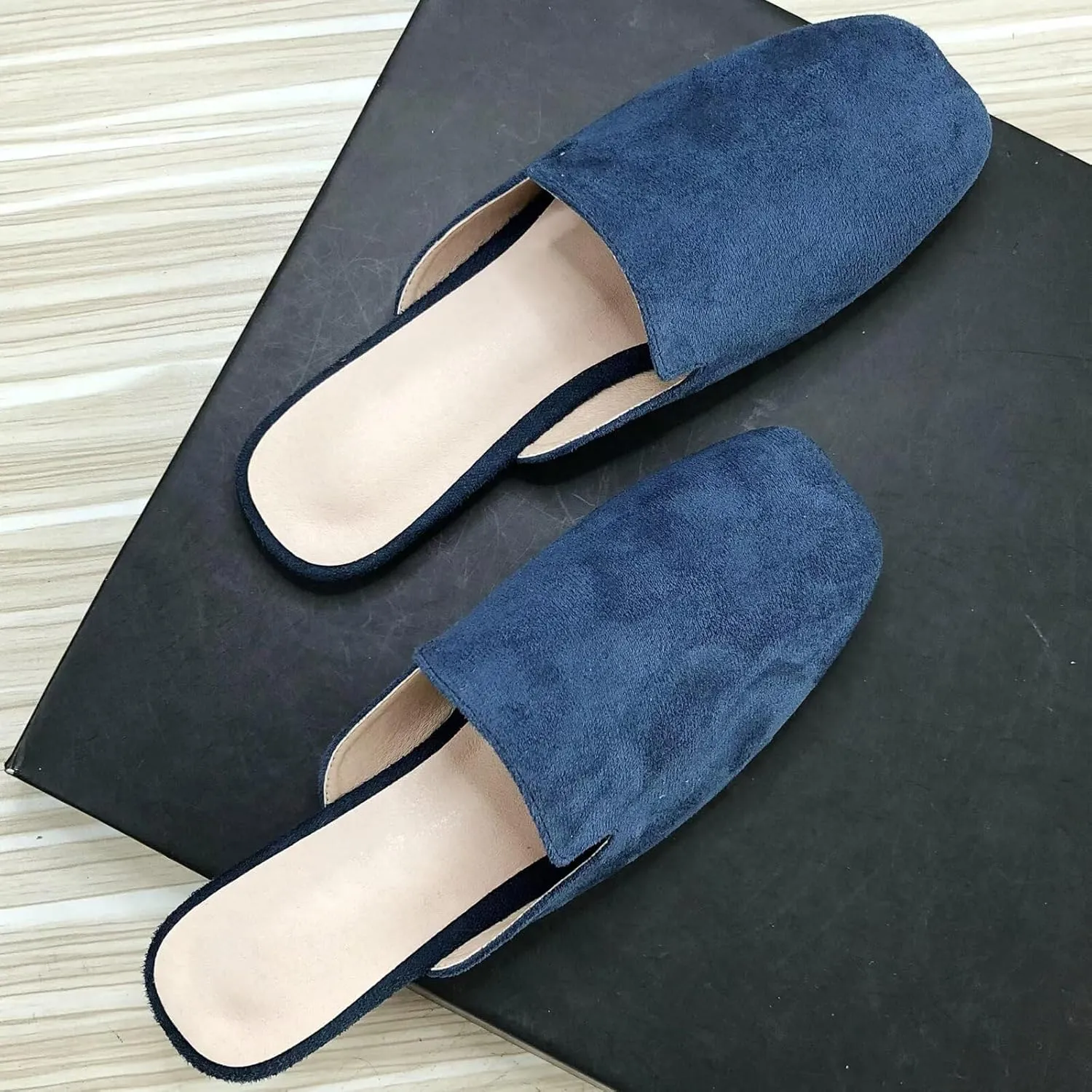 SAILING LU Square Toe Mules for Women Casual Backless Shoes Solid Color Flat Slip ons Comfort Summer Sandals