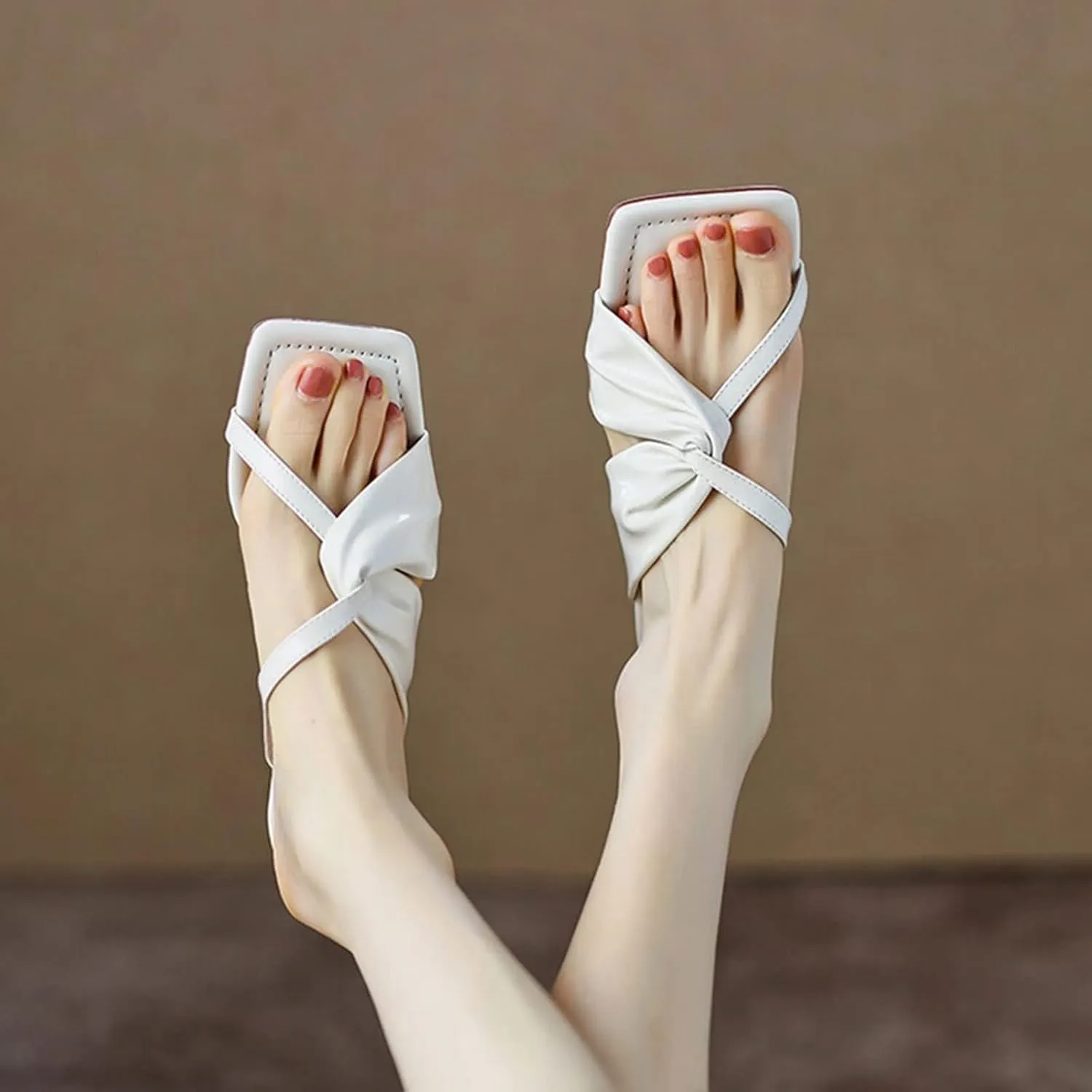 Sandals For Women Women Slippers Split Leather Kitten Heel Women Sandals High Heel Shoes for Women Elegant Women Slides Slippers Woman