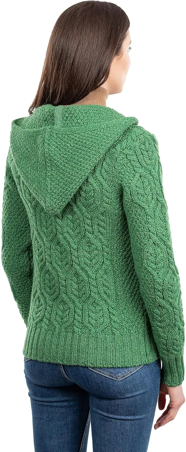 SAOL 100% Merino Wool Ladies Hooded Zipped Cardigan Sweater