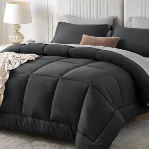 Sasttie Queen Comforter Set, 7 Pieces Bed in a Bag Queen, Complete Bedding Set Includes Comforter, Flat Sheet, Fitted Sheet, Pillowcases and Pillow Shams, Dark Grey & Light Grey