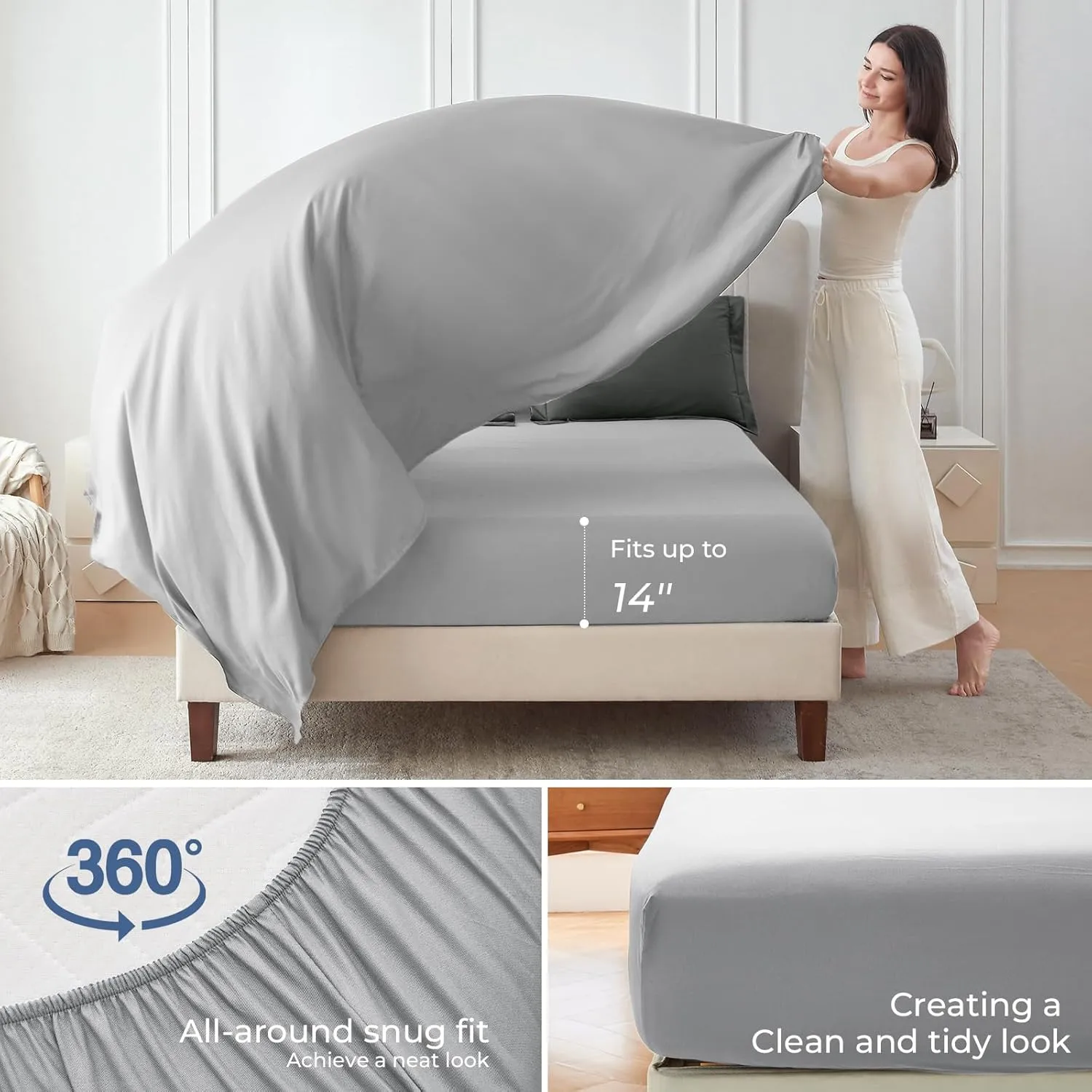 Sasttie Queen Comforter Set, 7 Pieces Bed in a Bag Queen, Complete Bedding Set Includes Comforter, Flat Sheet, Fitted Sheet, Pillowcases and Pillow Shams, Dark Grey & Light Grey