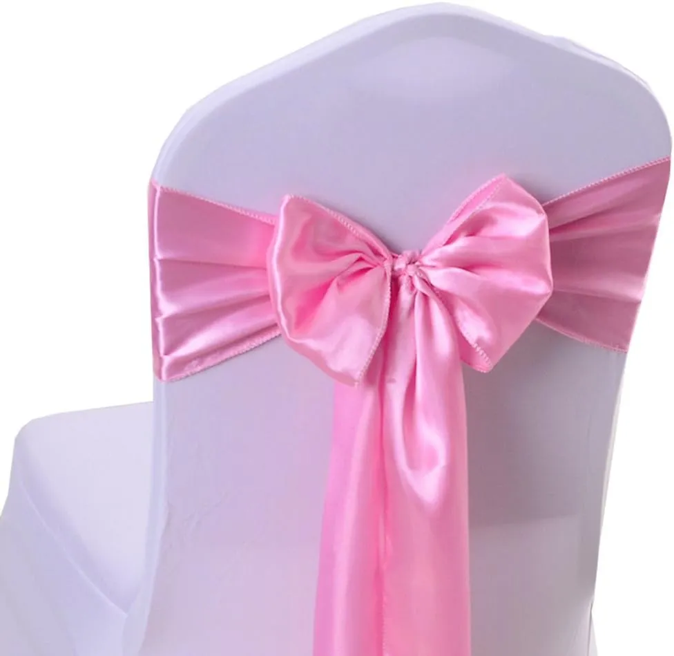 Satin Chair Sashes Chair Bow Bows Chairs Tie Back Chairs Decoration Wedding Banquet Party (50, Light Pink)
