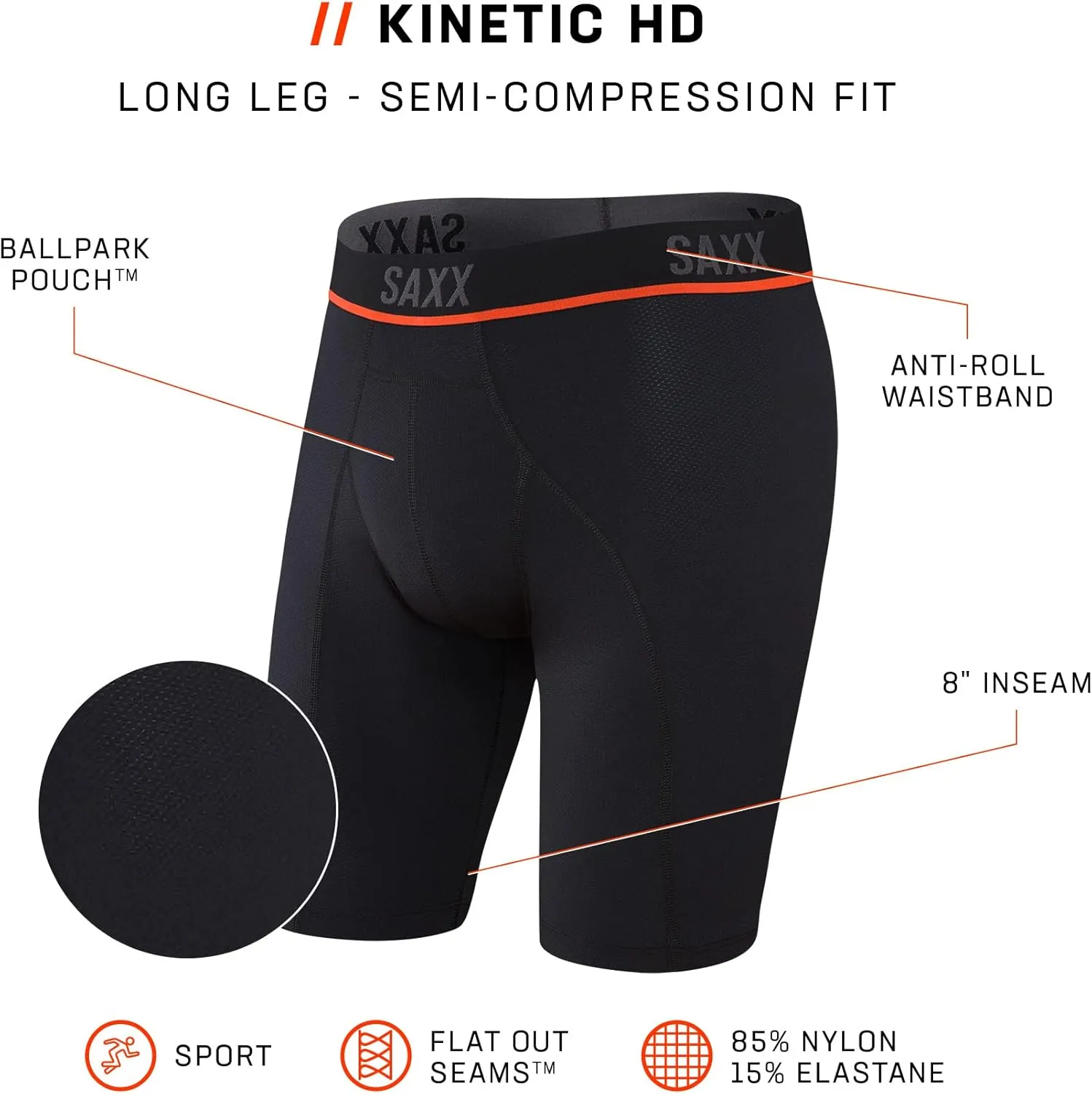 SAXX Underwear Co. Men's Underwear with Pouch Kinetic Light-Compression Mesh Long Leg