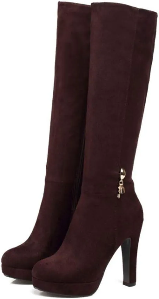 Scaoruki Women Elegant Mid Top Boots Block Heels High Boots Platform