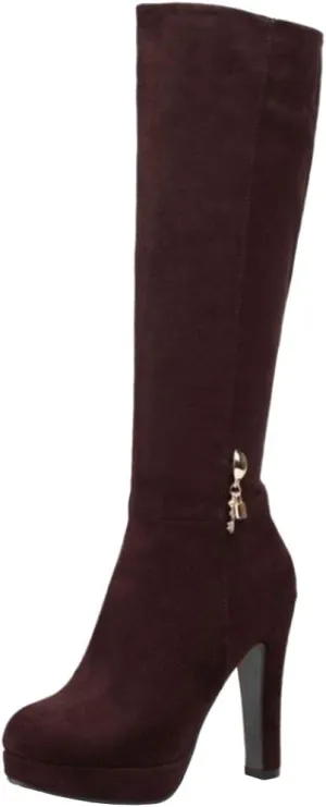 Scaoruki Women Elegant Mid Top Boots Block Heels High Boots Platform